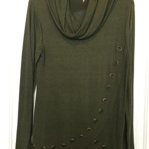 New Women's Army Green Grommet Wrap Sweater Top